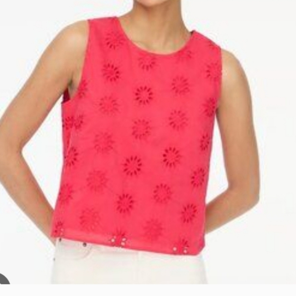 J. Crew Eyelet Shell Tank Top bright Rose Pink Size XL NWT BZ799